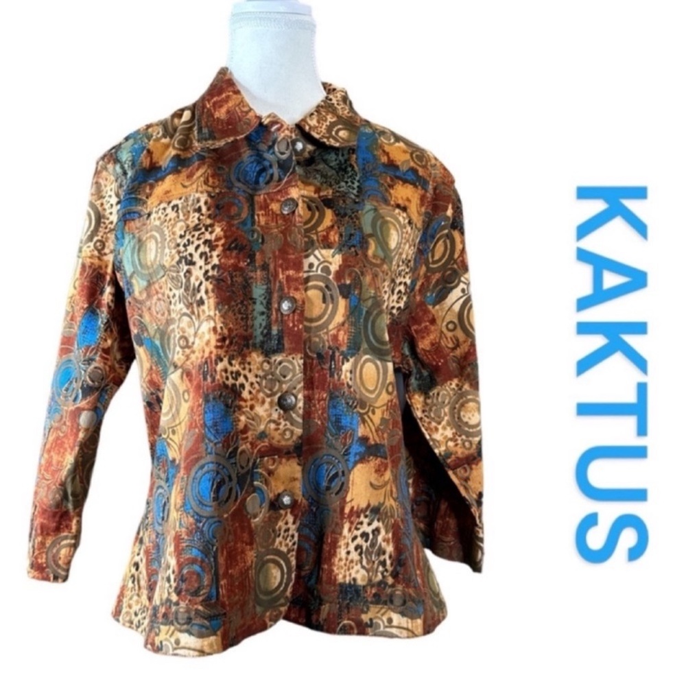 Kaktus Rust Multicolor Jacket, Button Front, Slit… - image 1